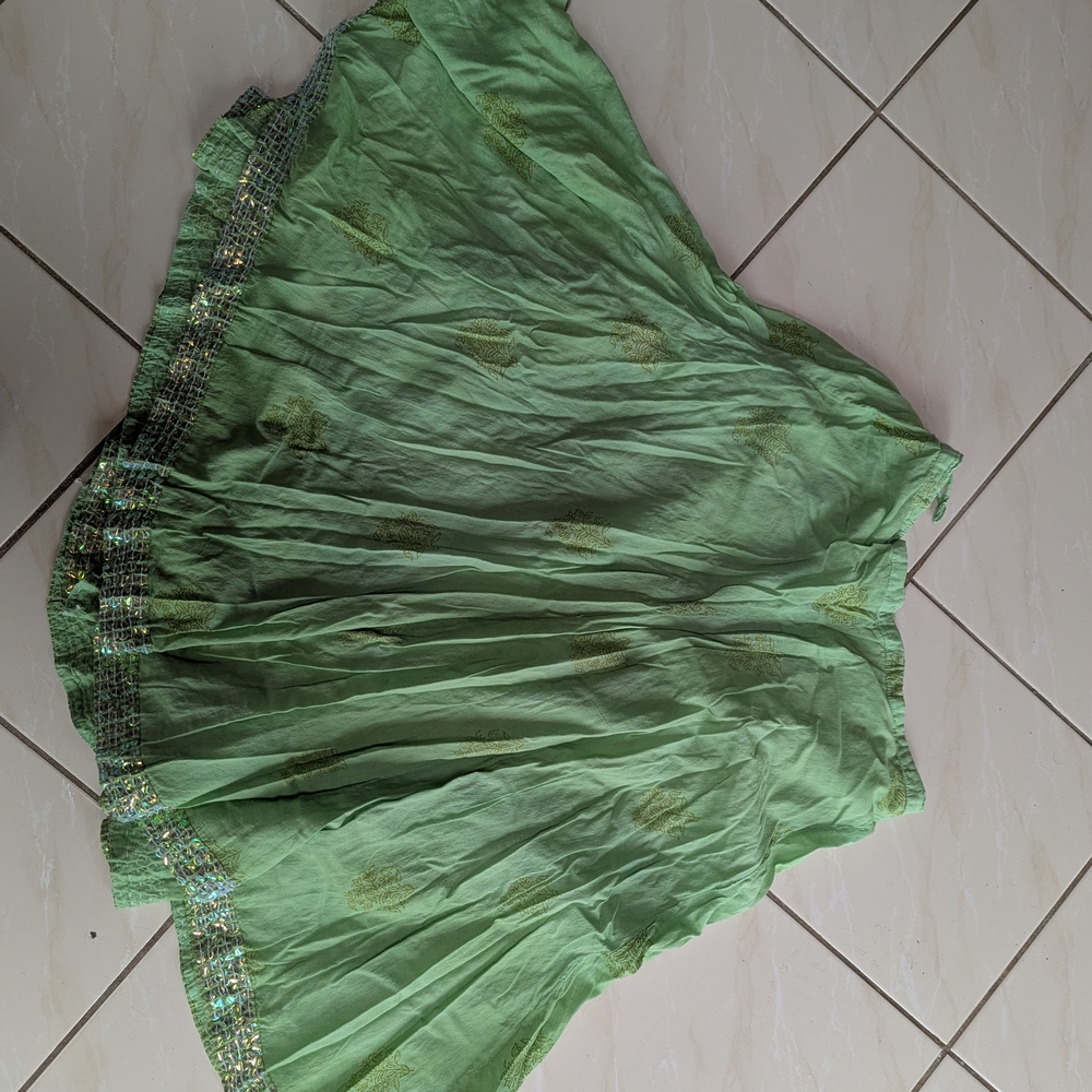 Green Embellished Circle Skirt with Sequin Trim
